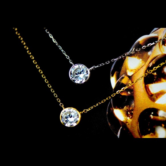 14k Gold Chain Necklace w/ Round Bezel CZ Diamond - Picture 1 of 7